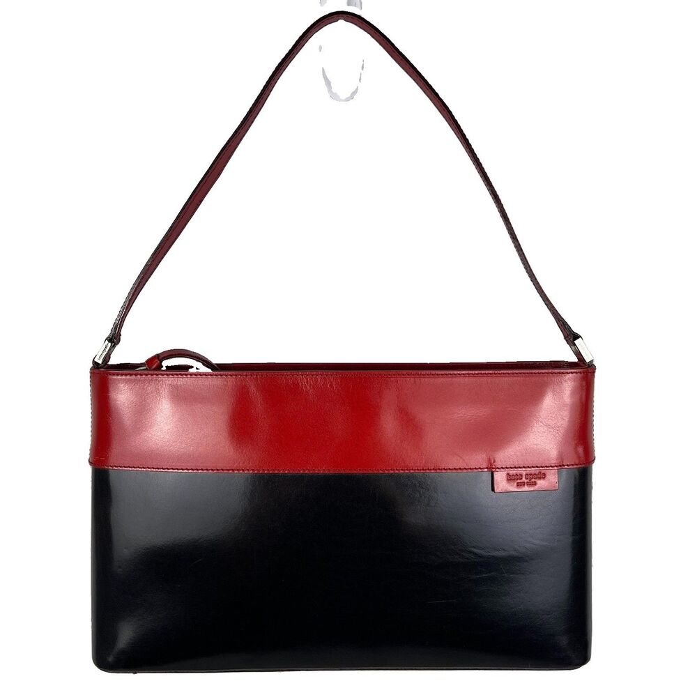 Kate Spade Handbag Top Handle Red Black ColorBlock Leather Zipper Made In Italy